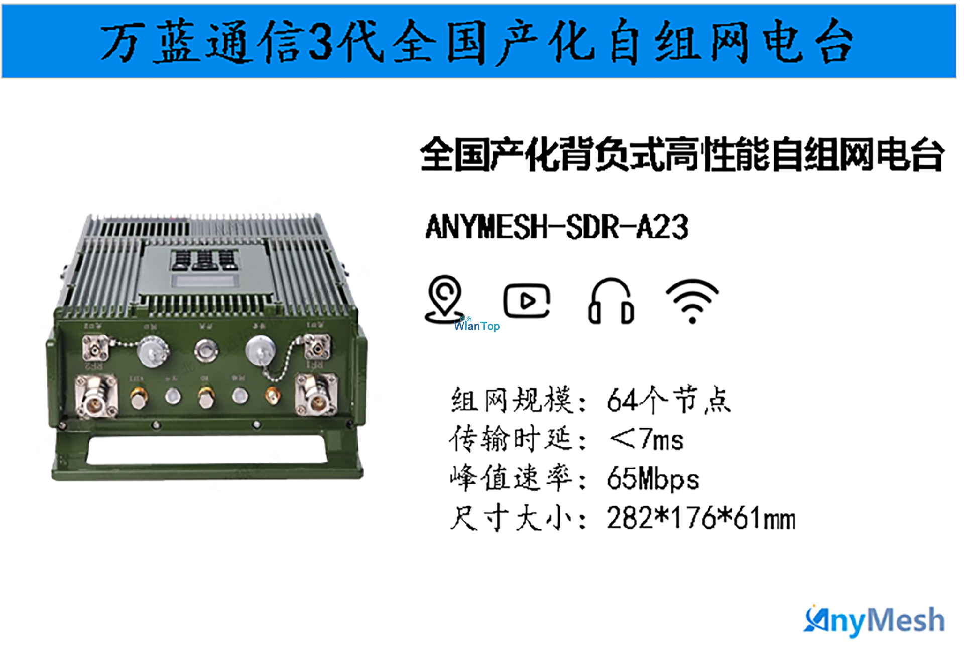 ANYMESH-SDR-A23全国产化背负基站高性能自组网电台